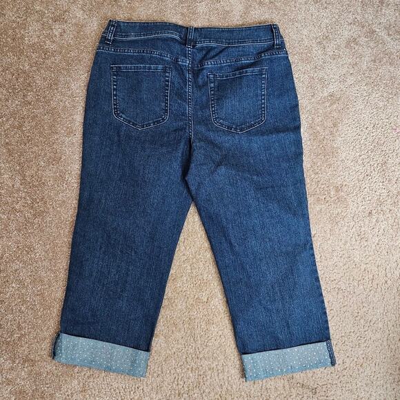 Chicos Womens 15 Cuffed Capri Blue Jeans Mid-Rise Med Wash Denim Bling 32" Waist - Picture 2 of 10